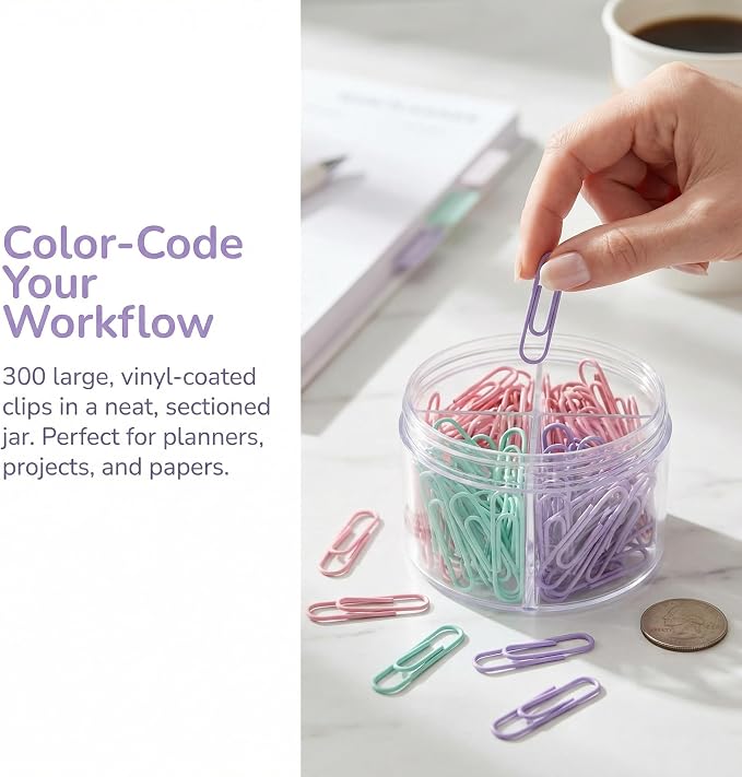 Pastel Jumbo Paper Clips, 2 Inch | 300pcs, Soft Color Clips, - Image 6