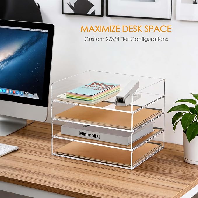 SANRUI Stackable 4-Tier Acrylic Desk Organizer, Space-Saving Document File - Image 4