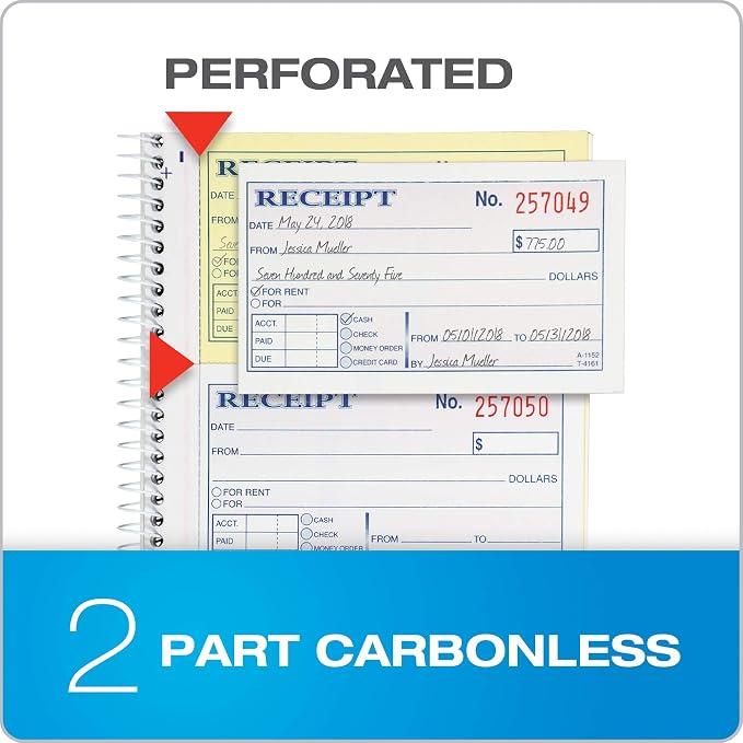 Adams Money and Rent Receipt Book, 2-Part Carbonless, 5-1/4" x 11", Spiral Bound - Image 3