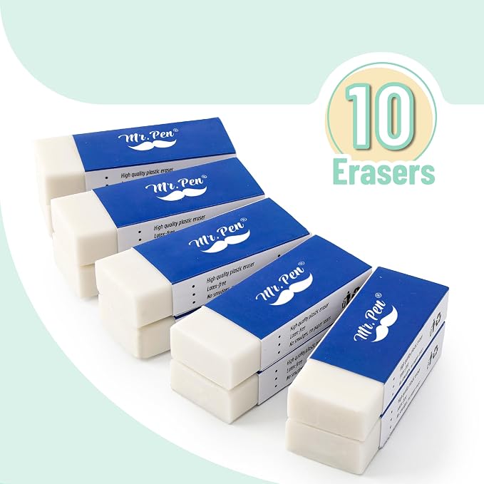 Mr. Pen- White Pencil Eraser, 10 Pack | Large Latex Free Vinyl Block Erasers - Image 2