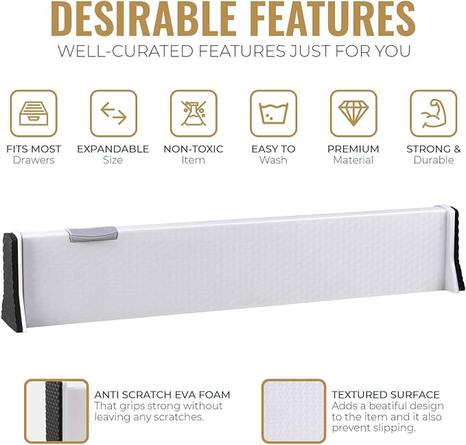 RAPTUROUS Adjustable Drawer Dividers 4 Pack, 2.5" High, 13-22" Long, Dresser - Image 4