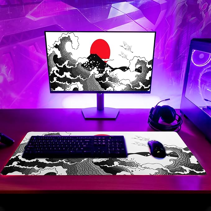 Japanese Red and Black Wave Gaming Mouse Pad Extended Large Mouse Mat Desk Pad - Image 6
