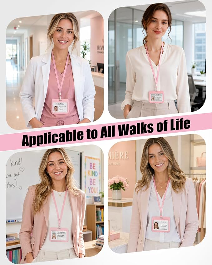 Uniclife 3 Pack Sliding ID Badge Holder Pink Horizontal Hard Plastic Case - Image 6