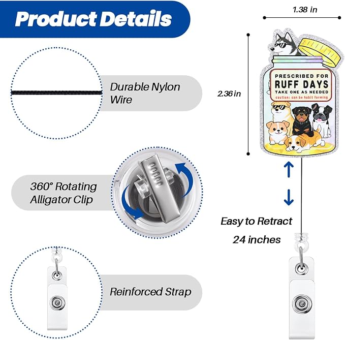 Prescribed for Ruff Days Take One As Needed Funny Nurse Badge Reel, Cute Dog - Image 4