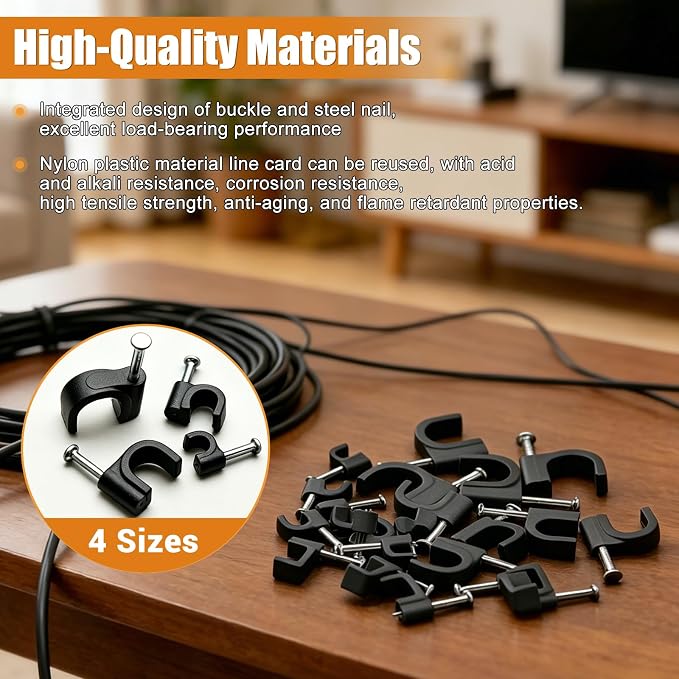 mankk 200PCS Cable Clips Nail in Cable Clips Black Wire Clips 4/6/8/10mm Round - Image 5