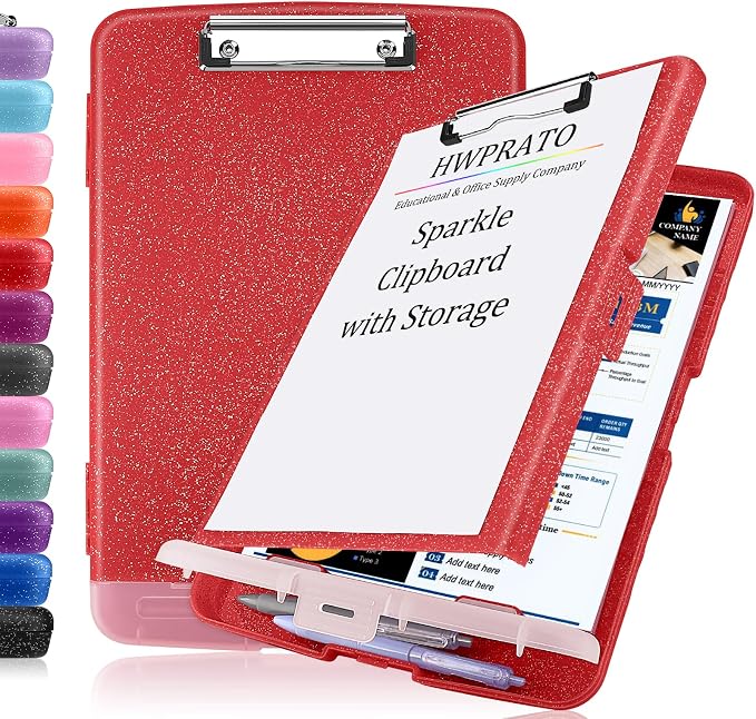 HWPRATO Glitter Clipboard with Storage, Clip Boards 8.5x11 with Pen Holder by Home