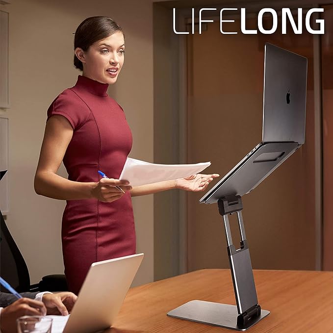 Lifelong Laptop Stand for Desk, Ergonomic Sit to Stand Premium Aluminum Laptop - Image 2