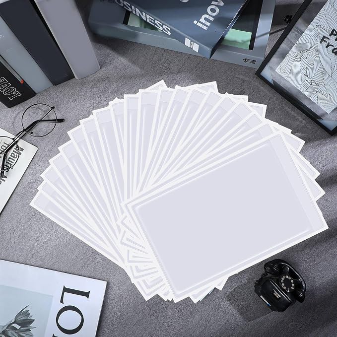 Outus 60 Pcs Self Adhesive Shop Ticket Holders Clear Plastic Sleeves Adhesive - Image 6
