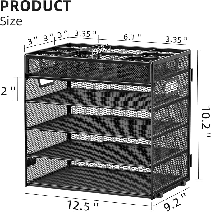 Marbrasse 5 Tier Paper Organizer Letter Tray, Mesh Desk File Organizer - Image 2