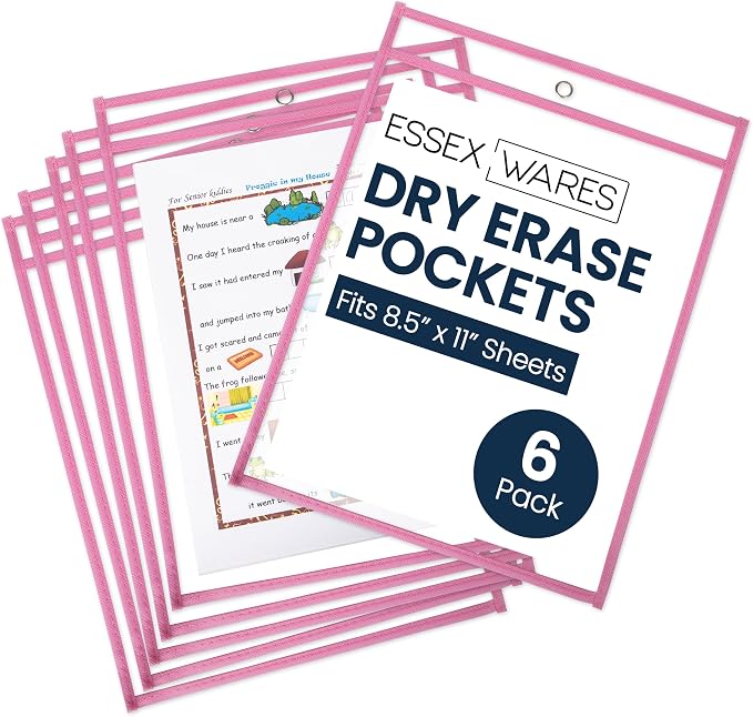 Essex Wares - 6 Pack, Dry Erase Pocket Document Protectors, Water-Resistant & by EssexWares