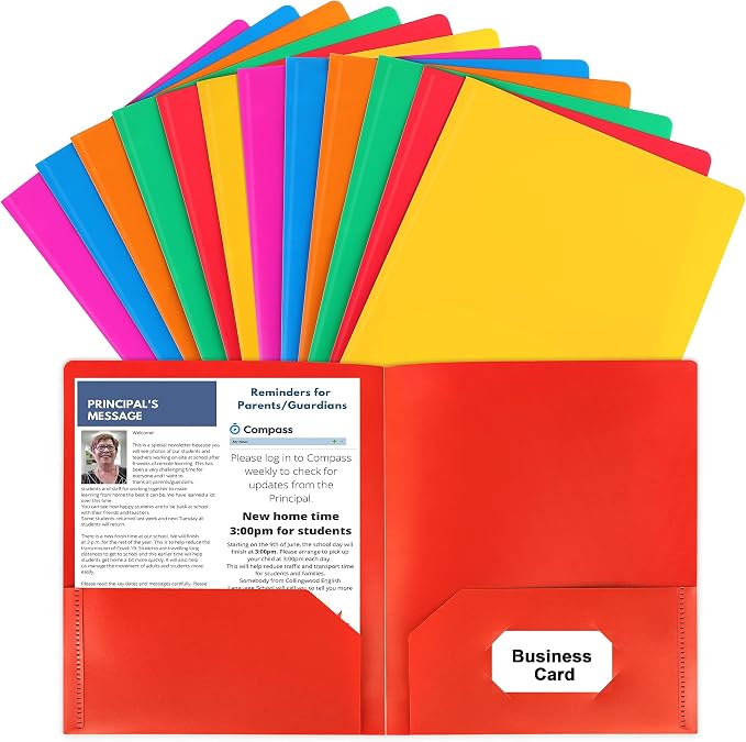 Plastic Folders with Pockets, 12 Color Heavy Duty Two Pocket Folder Business by HABGP