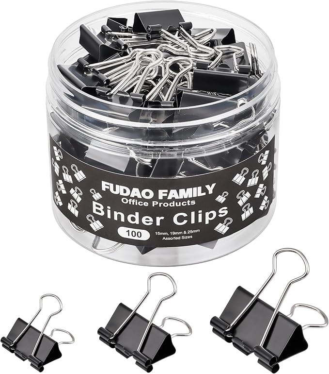 100pcs Binder Clips Assorted Sizes, Mini 3 Sizes by FUDAOFAMILY