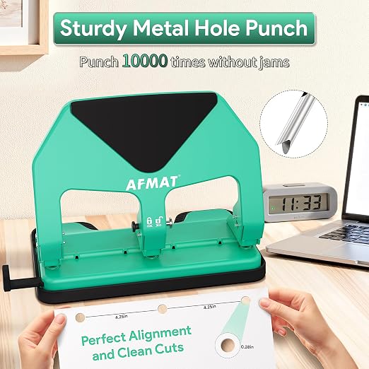 AFMAT Heavy Duty 3 Hole Punch, 50-Sheet Capacity, 50% Reduced Effort Three Hole - Image 4