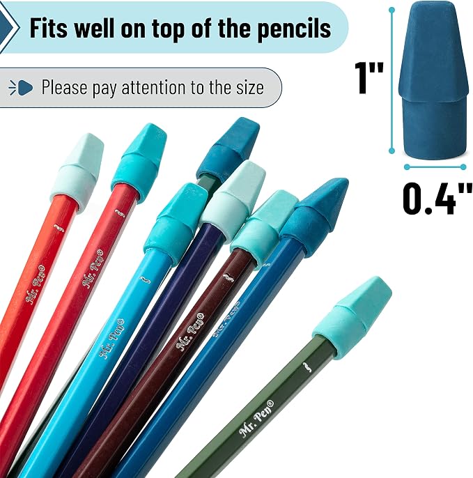 Mr. Pen- Pencil Top Erasers, 120 Pack, Latex-Free | No-Smudge Cap Pencil Erasers - Image 3
