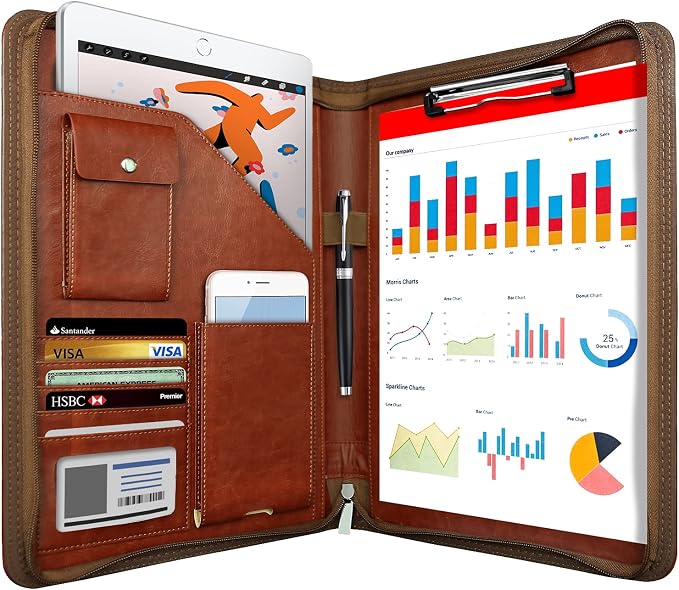 Zippered Padfolio Organizer, WRIYES Leather Planner Binder, 10.2 Inch Portfolio by WriyesOffical