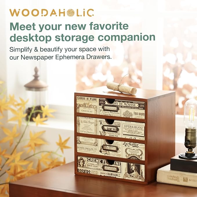 4-Drawer Vintage Ephemera Pattern Desktop Organizer - Image 6