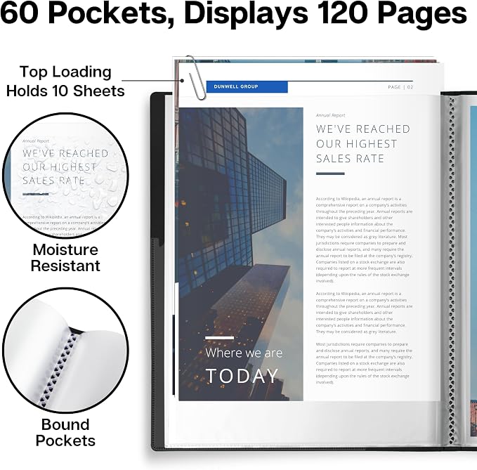 Dunwell Presentation Binder 60-Pocket, Displays 120 Pages, 8.5x11 Portfolio - Image 5