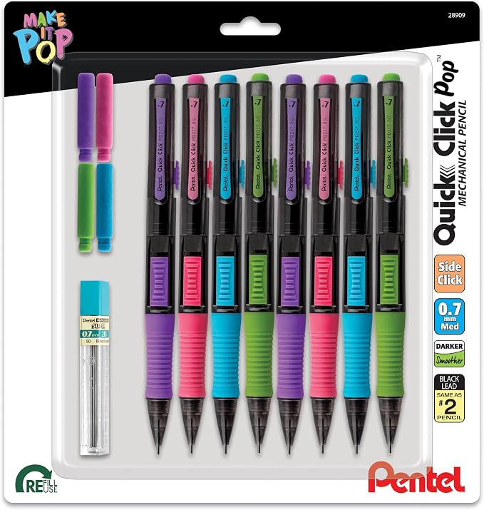 Pentel Quick Click POP Mechanical Pencil, Includes Refill Lead and Erasers by PentelofAmerica