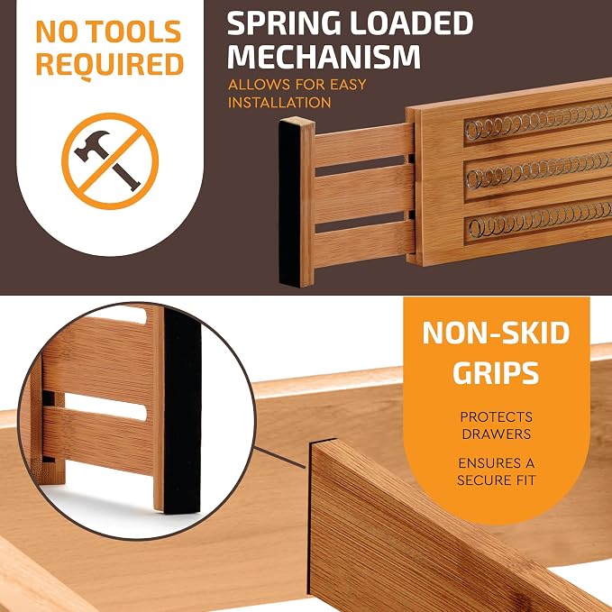 6 Pack Bamboo Drawer Dividers - Image 7