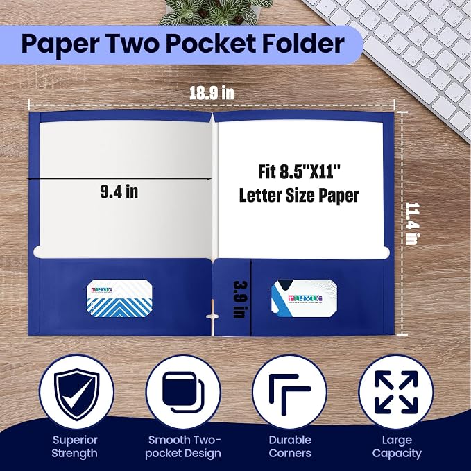 BIBRADAA® 100 Packs Blue Folders, Paper Folder Surface - Image 2
