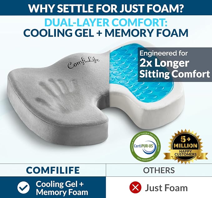 ComfiLife Gel Enhanced Seat Cushion – Office Chair Cushion – Non-Slip Gel & - Image 2