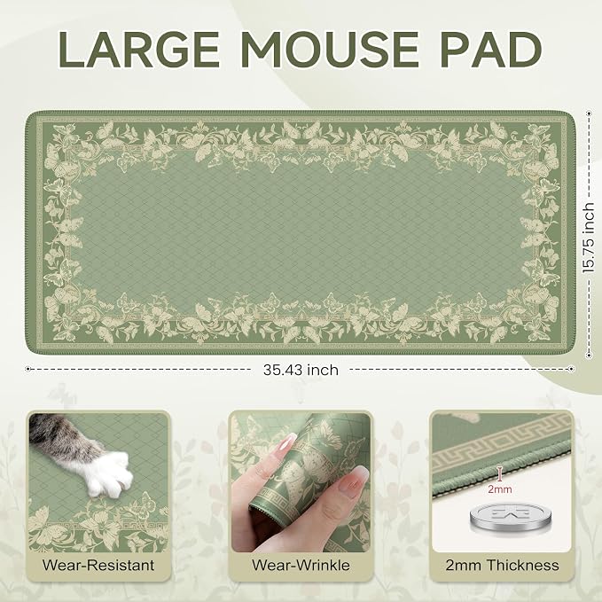 iCasso Floral Desk Mat for Keyboard and Mouse, Cute Gaming Mouse Pad XXL - Image 2