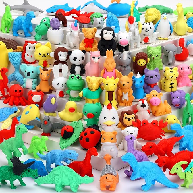 URSKYTOUS 90Pcs Animal Erasers Bulk Cute Desk Pets Kids Puzzle Erasers Take - Image 9