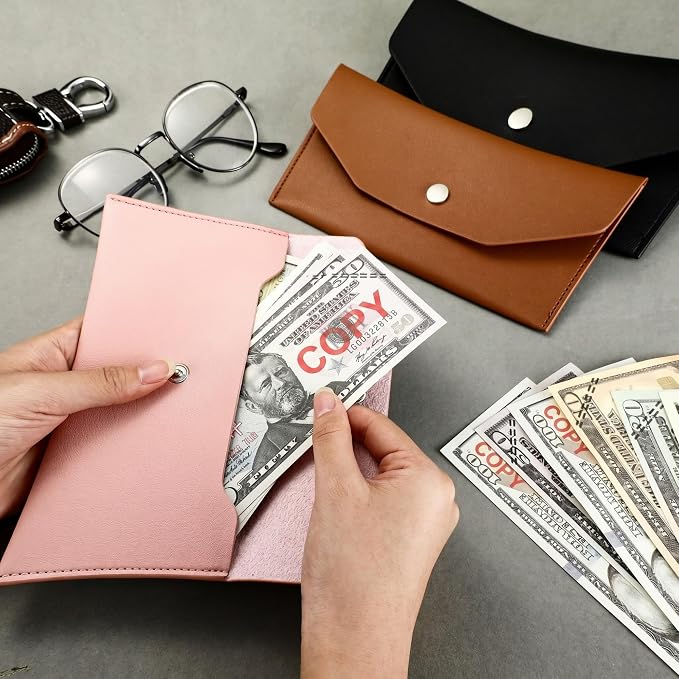 Frienda 3 Pieces Leather Cash Envelopes Wallet Budget Envelope Wallet Bag - Image 4