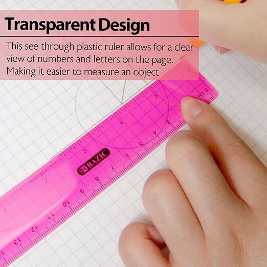 BAZIC Products 6 in Clear Plastic Ruler, Inch & Metric, 3 Pack - Image 2
