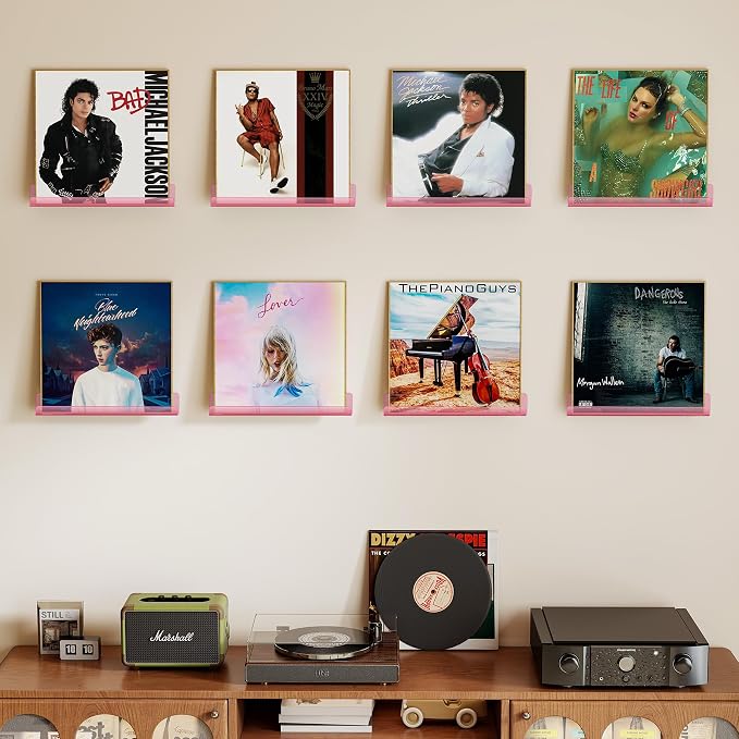 Laurensory 8 Pack Vinyl Record Shelf Wall Mount Shelves, 12 inch Clear Acrylic - Image 2
