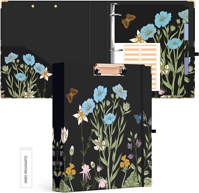Ospelelf 3 Ring Binder 1.5 Inch, Floral Round Ring Clipboard Binder by OspelelfOfficeSupplies