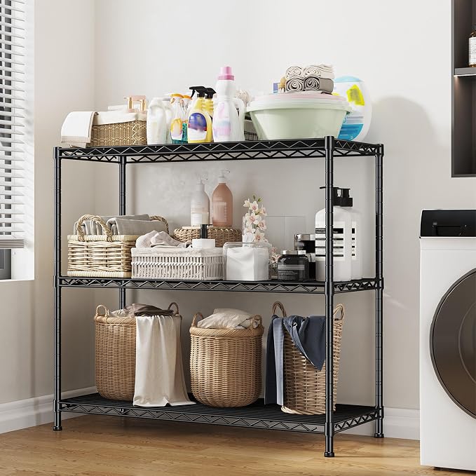 3- Shelf Metal Shelving Unit 35.6Wx14Dx36H, Adjustable Storage Shelves Heavy - Image 6