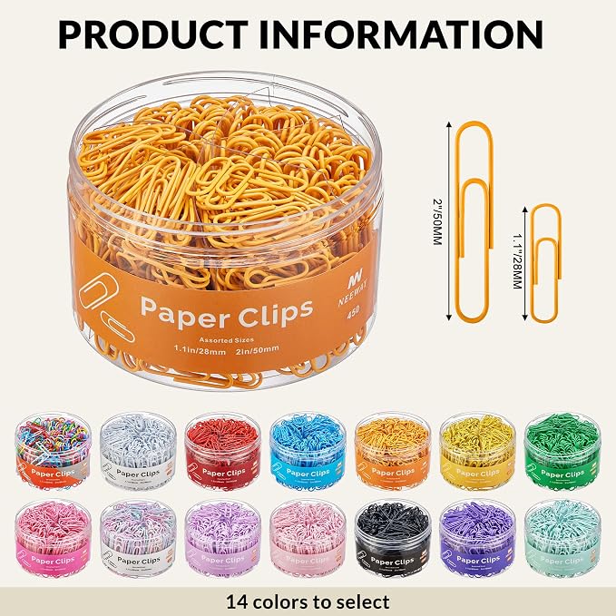 NEEWAY 450pcs Paper Clips Assorted Sizes, Small and Large Paper Clips, Coated - Image 2
