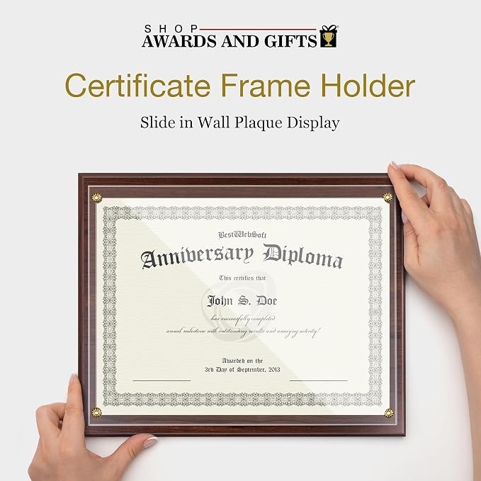 SHOP AWARDS AND GIFTS 8.5 x 11 Certificate Frame Holder, Slide in Wall Plaque - Image 3
