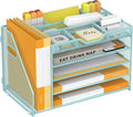 5 Tier Paper Letter Tray with File Holder and 3 Drop-in Pen Holders, Mesh Desk by OrgMate