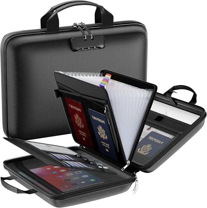 Fireproof File Organizer with Lock, Hard Case Fireproof Document Box with 13 by Tamfile