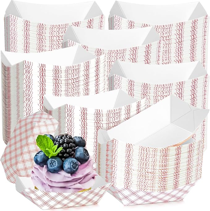 300 Pack Checkered 1/4Lb Paper Food Boat Trays Disposable Small Paper Boats by MotBach
