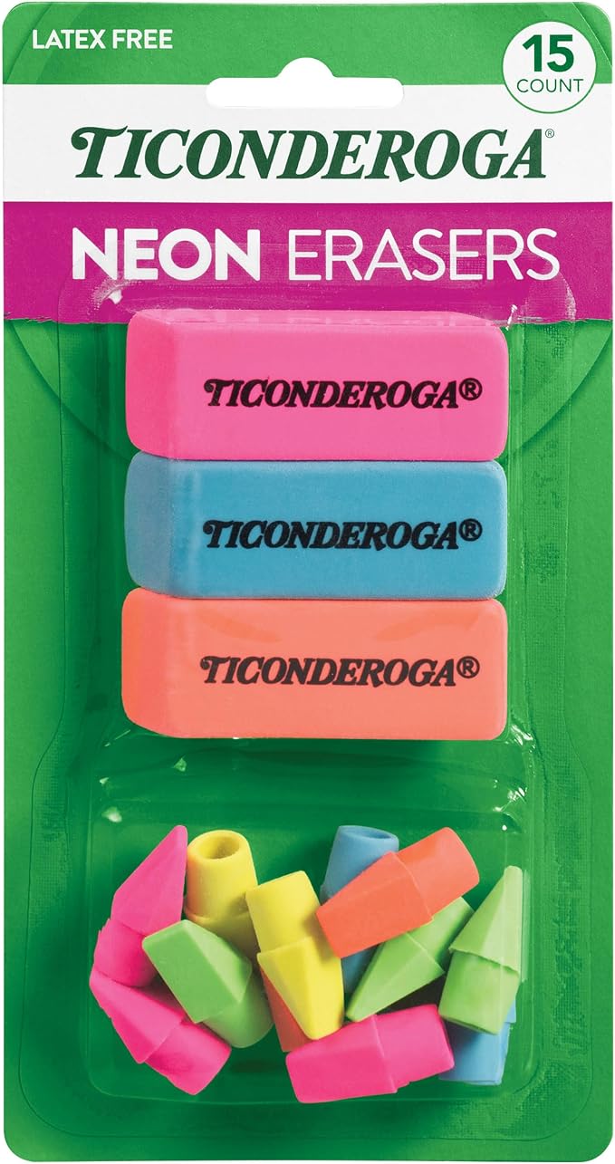 Ticonderoga Dixon Office & School Eraser Combination Set, 15 Eraser Multi-Pack by Ticonderoga