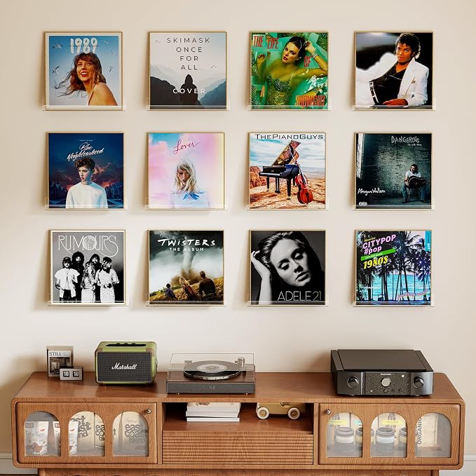 Laurensory 12 Pack Vinyl Record Shelf Wall Mount Shelves, 12 inch Clear Acrylic - Image 2