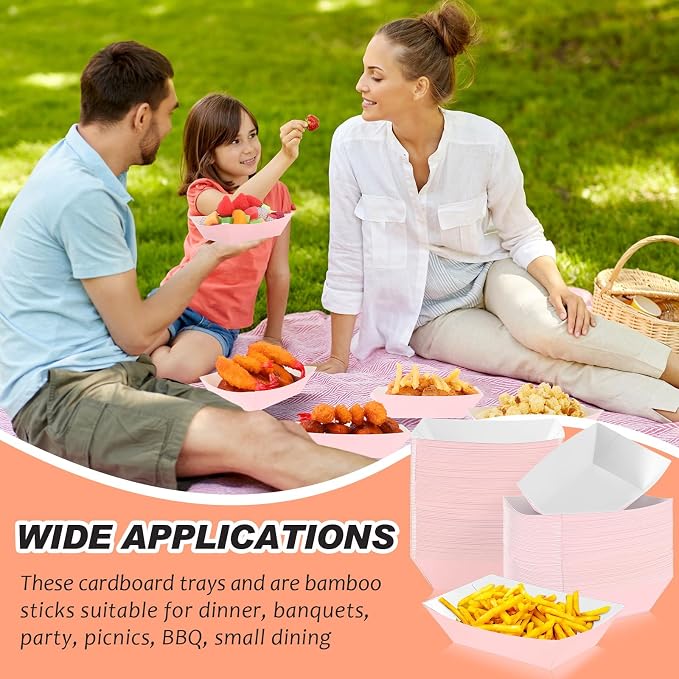 Yinkin 100 Pcs 2lb Paper Food Trays Boat 2lb Disposable Nacho Trays Kraft Paper - Image 5