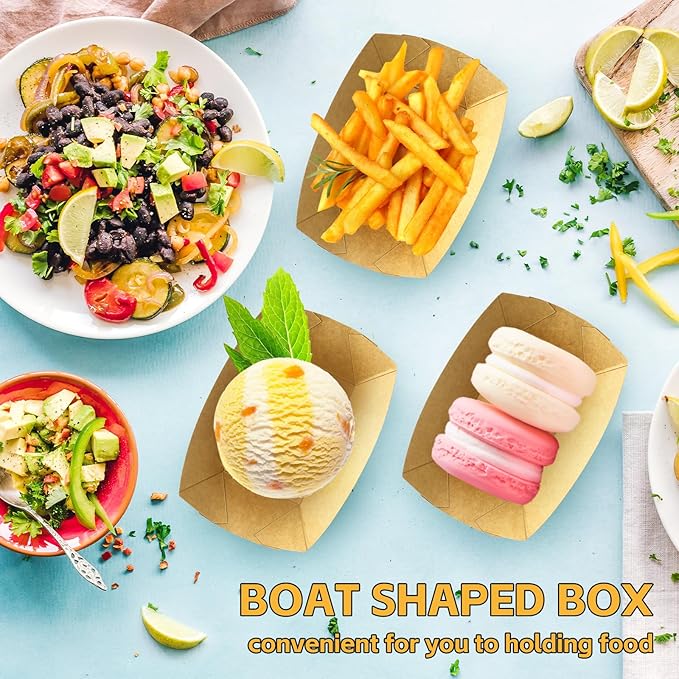 Oomcu 200 Pack 1/4 lb Disposable Kraft Brown Paper Food Boats Nacho Trays - Image 5