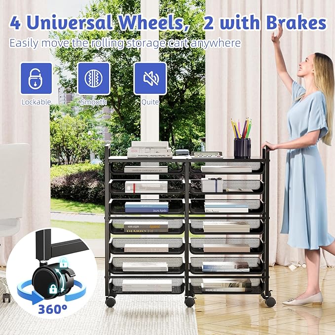 Simple Trending 15-Tier Rolling File Cart, Desk File Organizer - Image 5