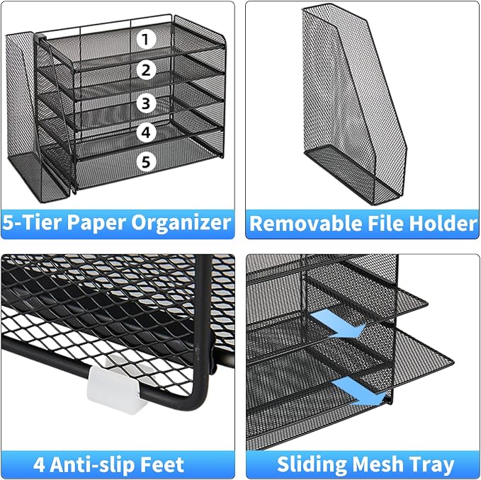OPNICE Desk Organizers and Accessories, 5-Tier Paper Organizer Letter Tray - Image 4