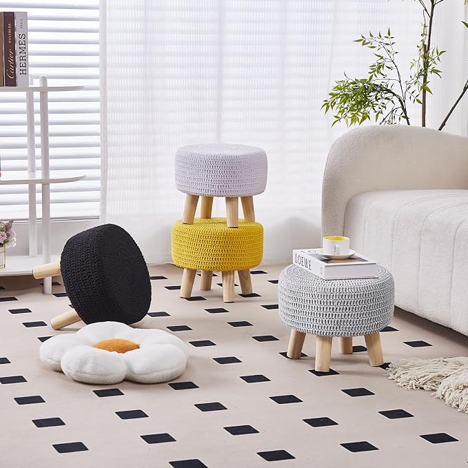 Wimarsbon Small Ottomans, 100% Hand Knitted Pouf Ottoman, Round Footrest - Image 5