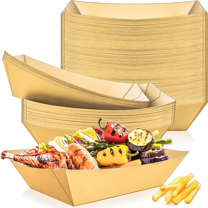 50 Pack Extra Large 6LB Paper Food Boats Trays Disposable Paper Boat Plate by MotBach