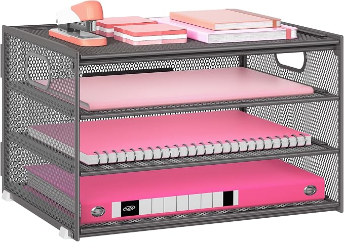 Lavatino 3-Tier Letter Tray Desk Organizer, Mesh Metal Paper File Tray Organizer by Lavatino