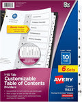 Avery Dividers for 3 Ring Binders, 10 Tabs per Set, Customizable Table of by Avery