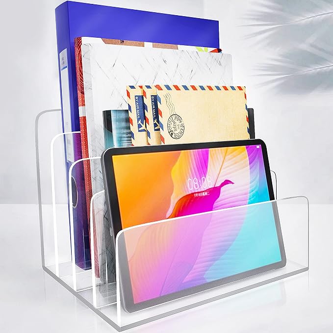 Clear Acrylic File Organizer, 4 Sections Acrylic File Holder Sorter, Office by BESTGIFTFORYOURBESTFRIEND