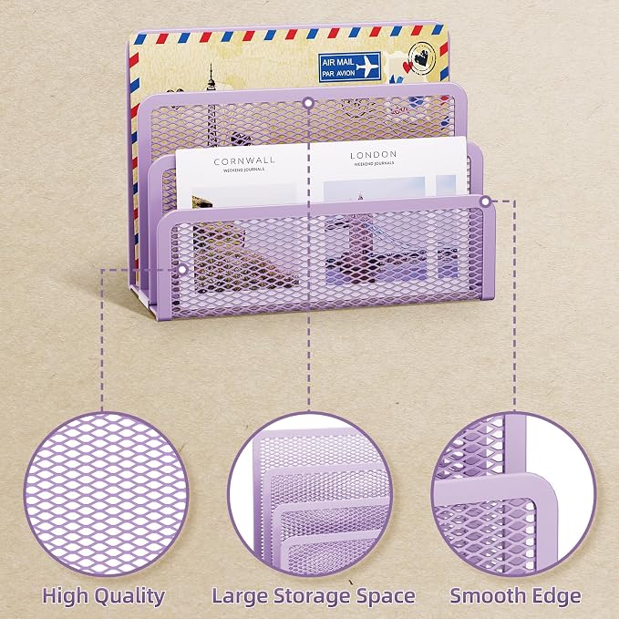 Marbrasse Mail Organizer for Desk, 3-Slot Mesh Metal Mail Holder countertop - Image 3