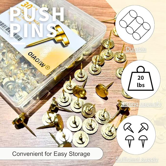 30 PCS Metal Gold Push Pins for Wall Clear Thumb Tacks for Walls Flat - Image 4